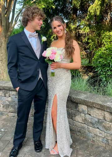 Niulatu Sweetheart Neck Sheath Long Prom Dresses Sequin Champagne Evening Dresses with Slit HZ1026
